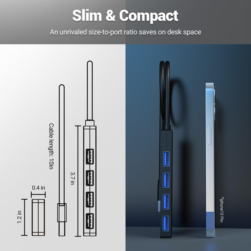 USB 3.0 Hub, 4 Port USB Hub, High-Speed 5Gbps Transmission, Seamlessly Expand Laptop Connectivity for Flash Drive, Hard Drive, Console, Printer, Camera, Keyboard, and Mouse