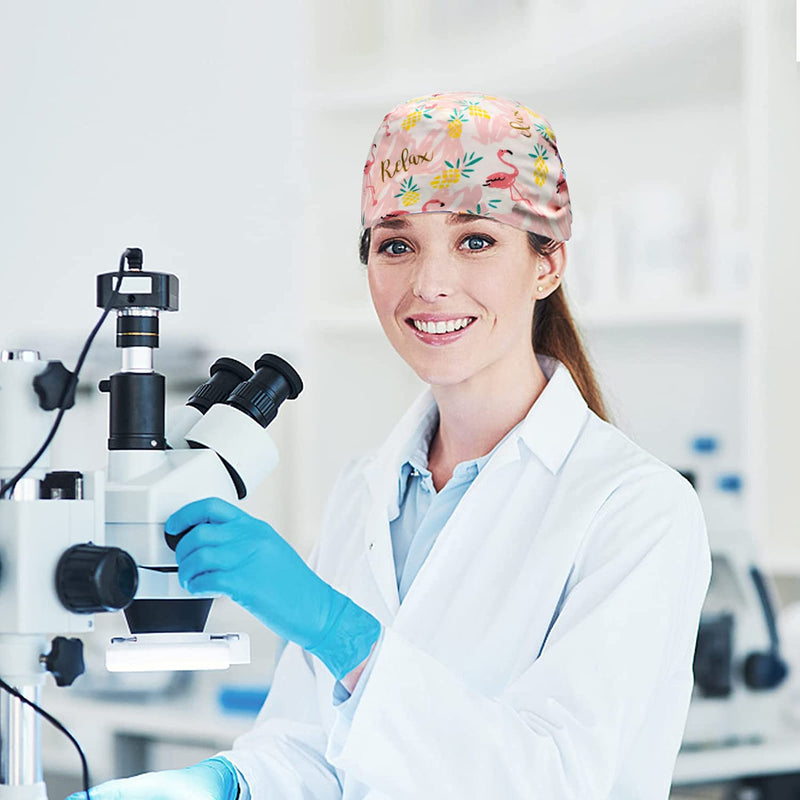 [AUSTRALIA] - Siribelle Surgical Caps, Women's Men's Cotton Surgical Hat, Adjustable Chef's Hat, Long Hair, Dentist Chef Unit size Pink Flamingos 