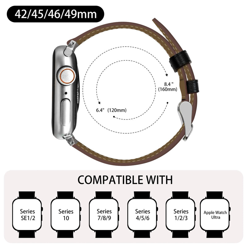 Premium Italy Leather Bands Compatible with Apple Watch Band 40/38/41/42/44/45/46/49mm, Soft Leather Watch Replacement Band for Watch Series Ultra SE 10 9 8 7 6 5 4 3 2 1 for Women Men(Pack Of 2)