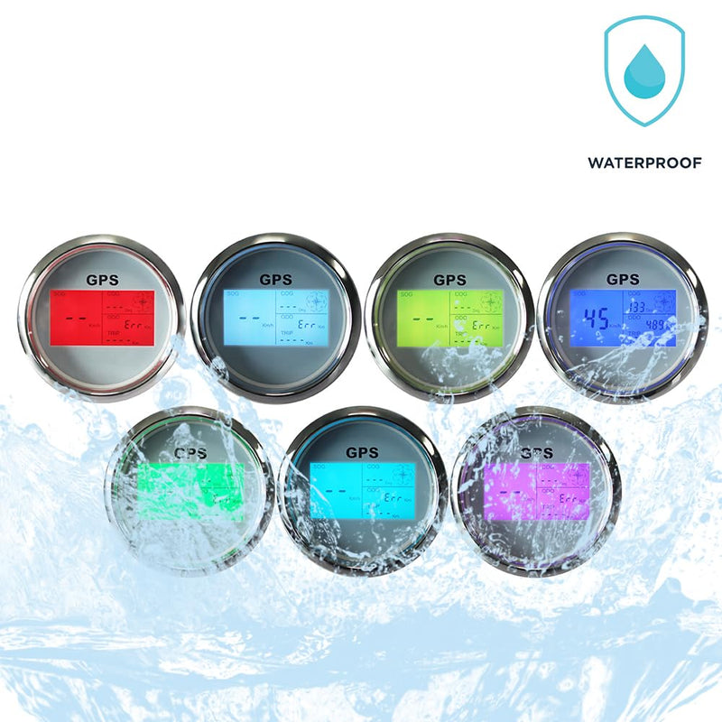85mm 3 3/8" Boat Waterproof Digital GPS Speedometer MPH KM/H ODO COG Trip with 7 Backlights 12VDC 24V for Motorbike Boat Truck Racing Car (White&Silver) White&Silver