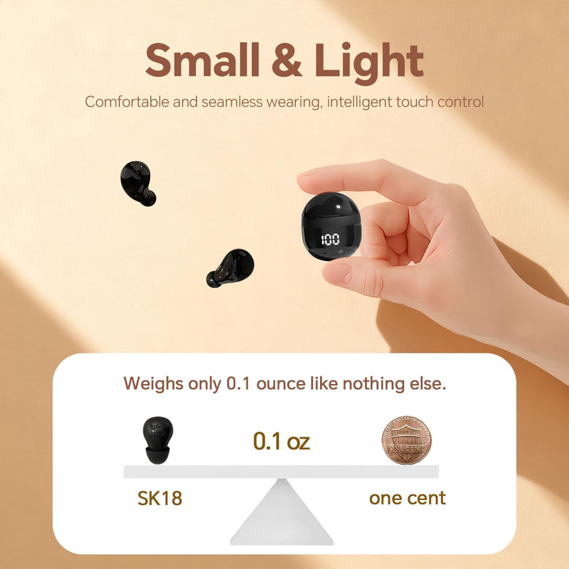 Small Mini Invisible Earbuds Small Mini Headphones Wireless Bluetooth | Low Profile Micro Smallest Tiny Discreet Hidden Earbuds for Work, Invisible Sleep Earphone Ear Buds for Small Ear Canals Black
