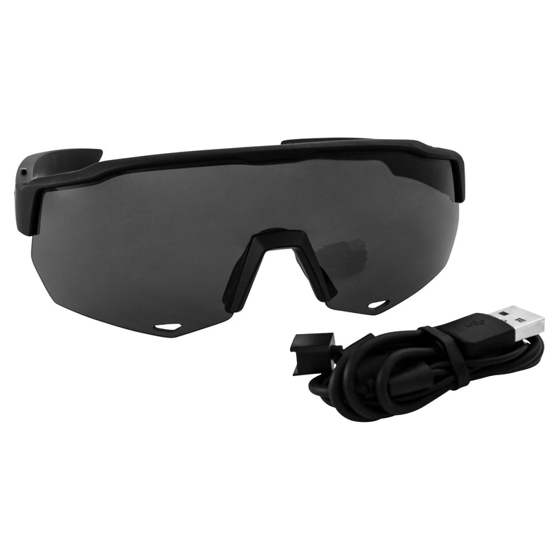 Global Vision Jam 1 Black Cycling Glasses Wireless Bluetooth Safety Glasses ANSI Z87.1 Hands-Free Calls & Music W/Hard Case Smoke