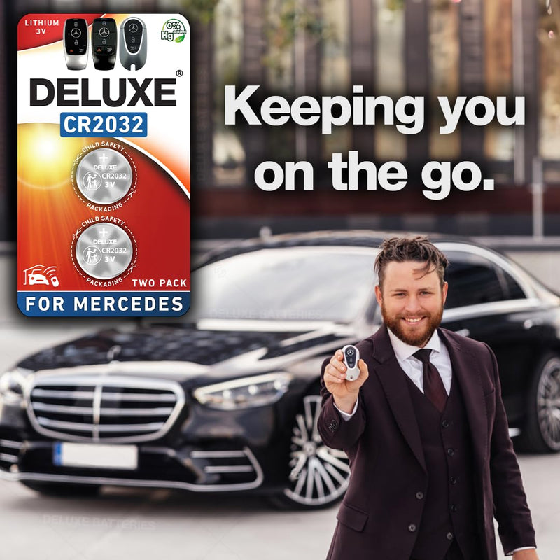 Key Fob Replacement Batteries for Mercedes-Benz CR2032 (GLE Sprinter GLC C-Class GLS GLB E-Class S-Class GLA G-Class A-Class CLA EQS EQE EQB AMG GT) Remote Key (Pack of 2) (Check Fitment Guide)