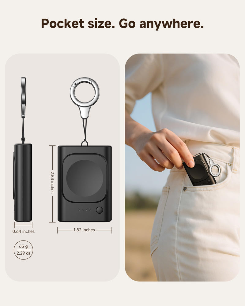 Portable Charger for Samsung Galaxy Watch 8/8 Classic/Ultra/7, 1800mAh Charger for Samsung Watch FE/6/6 Classic/5/5 Pro/4/4 Classic/3/Active 2, with Keychain (Pack of 2) 46.2×64.8×16 mm (Pack of 2)