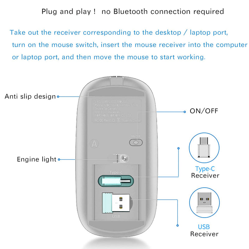 Rechargeable Wireless Mouse for Mac Wireless Mouse for Laptop iMac MacBook Pro MacBook Air Desktop Computer Chromebook Windows (Silver) silver