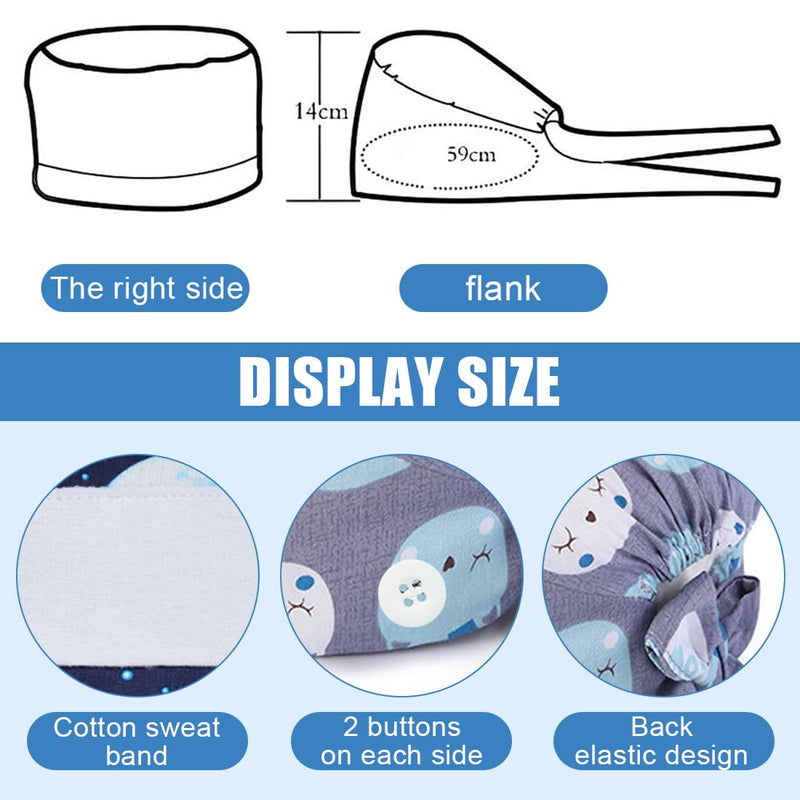 [AUSTRALIA] - BQRKOTM Unisex Scrub Hat, Cotton Scrub Cap with Adjustable Sweatband, Printed Medical Hat with Buttons, Dust Cap 