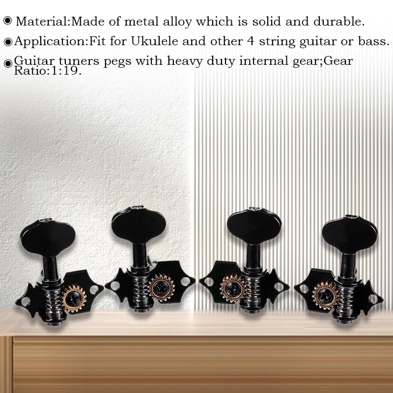 [AUSTRALIA] - 2R2L Black-Plated Tuning Peg Machine Head Tuners For 4 String Ukulele Guitar Bass-Gear Ratio 1:19 (GC502A) GC502A 
