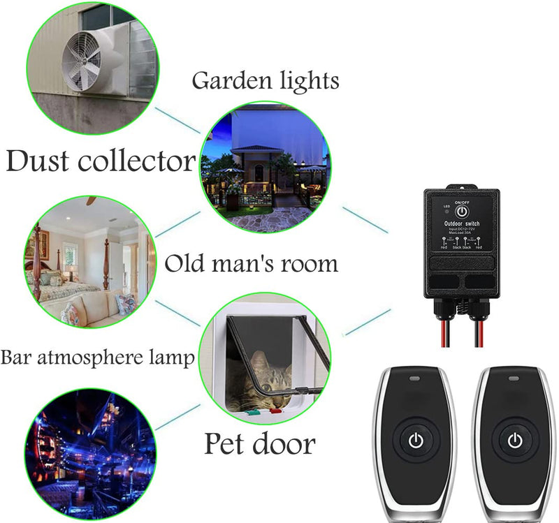 Waterproof Remote Control Relay Switch, 328ft Long Range Wireless Remote Switch,DC 12V-72V Relay RF Remote Control Switches for Outdoor Light