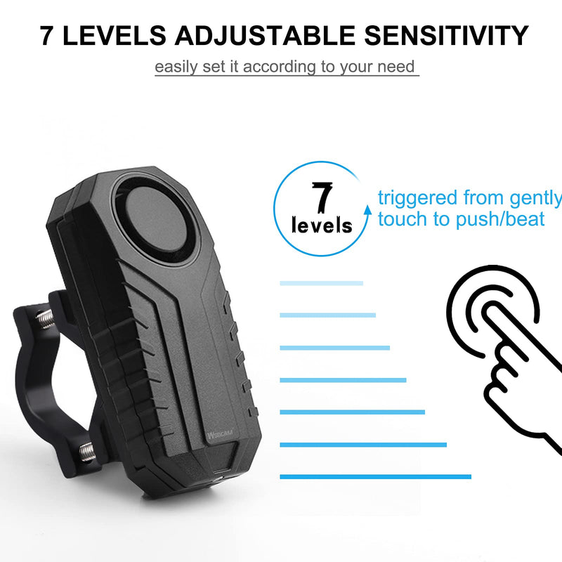 WSDCAM Anti-Theft Bike Alarm with Mount, 113dB Burglar Vibration Motorcycle Bicycle Alarm Security System Waterproof Cycle Bike Alarm with 2 Remotes