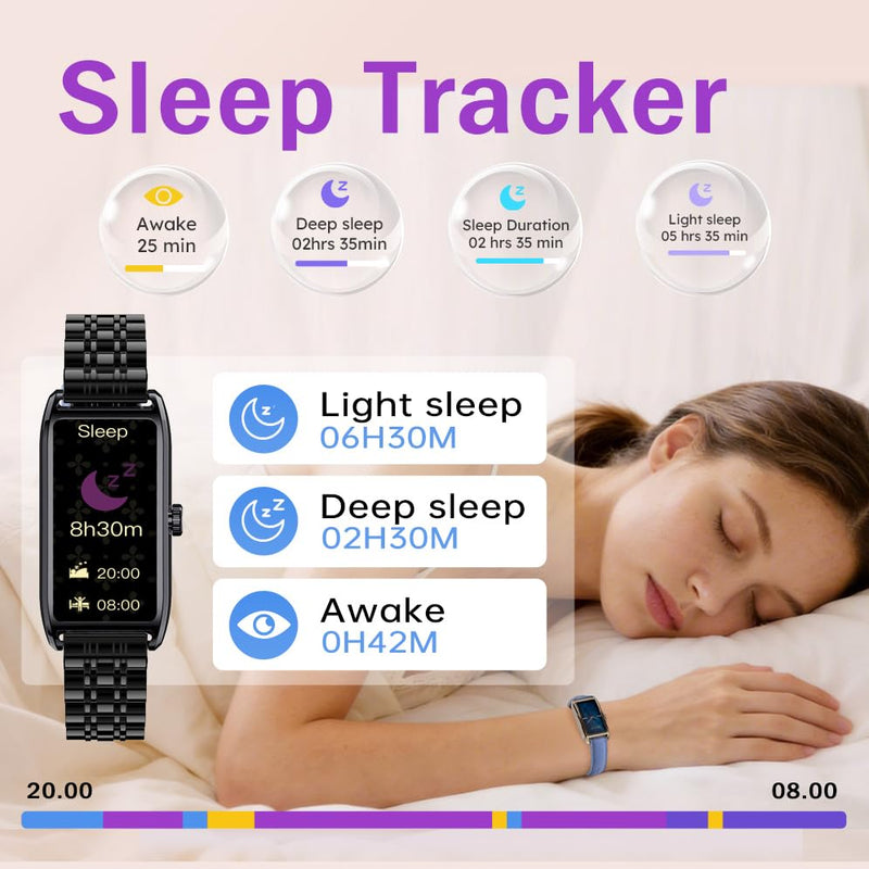 Loluka Black Fitness Tracker Luxury Slim Smart Bracelet for Women with Heart Rate Sleep Monitor Step Counter Calories Reloj Inteligente para Mujer 1.13''AMOLED Touch Color Screen