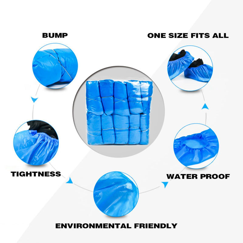 Shoe Covers, Pack of 100 Blue Overshoes, PE Shoe Covers, Universal Size Overshoes, Shoe Covers to Keep Shoes/Floors/Carpets Clean and Tidy