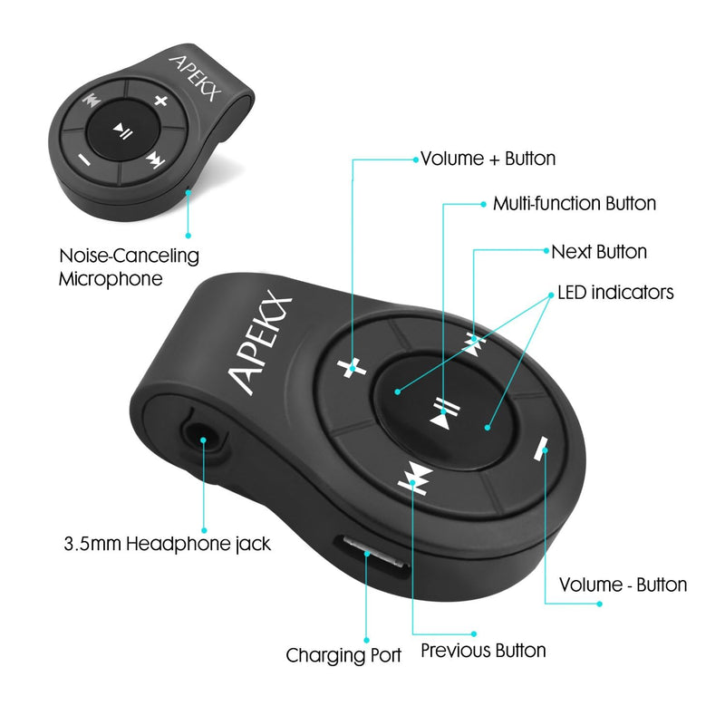 [AUSTRALIA] - APEKX Clip Bluetooth Audio Adapter for Headphones, Headset, Speaker, Wireless Receiver with MIC for Hands-Released Call and Music 