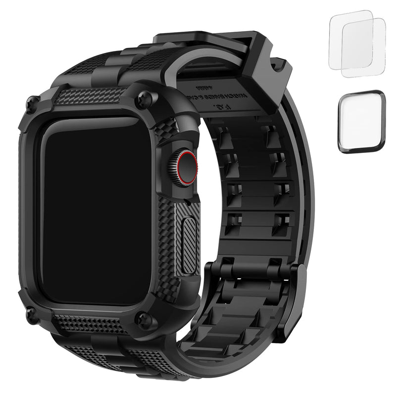 Fullmosa No-Tool Needed Band Compatible Apple Watch Band with Case 41mm 40mm 38mm Silver & Rugged iWatch Band Silicone with Screen Protector and Bumper Case for Men (40mm, Black)