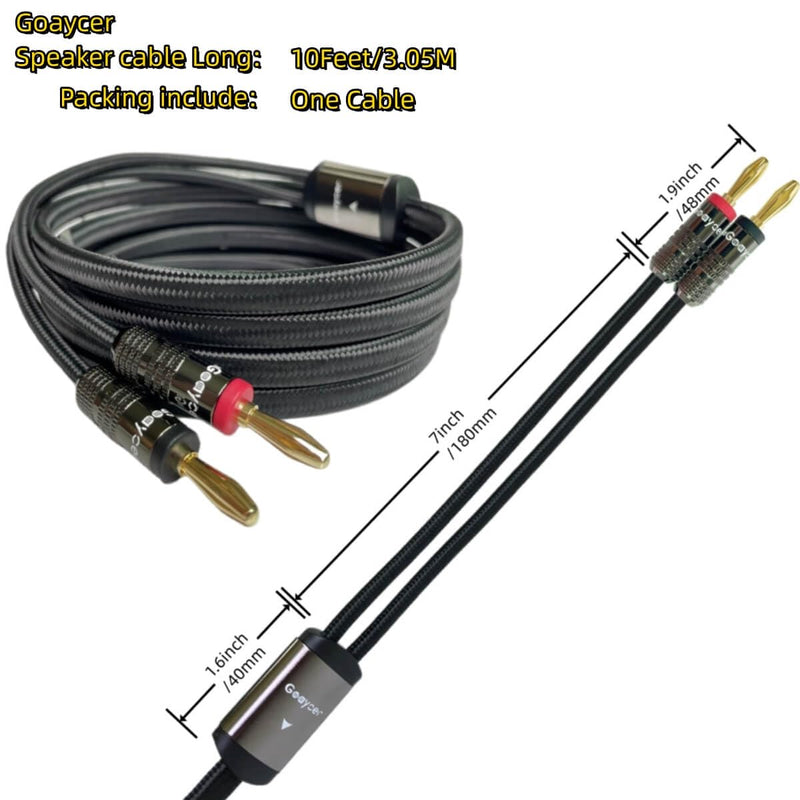 10Feet Speaker Cable with Banana Plugs,14 Gauge Oxygen-Free-Copper (OFC) Speaker Wire（10FT/One Cable） 10FT/3M, One Cable