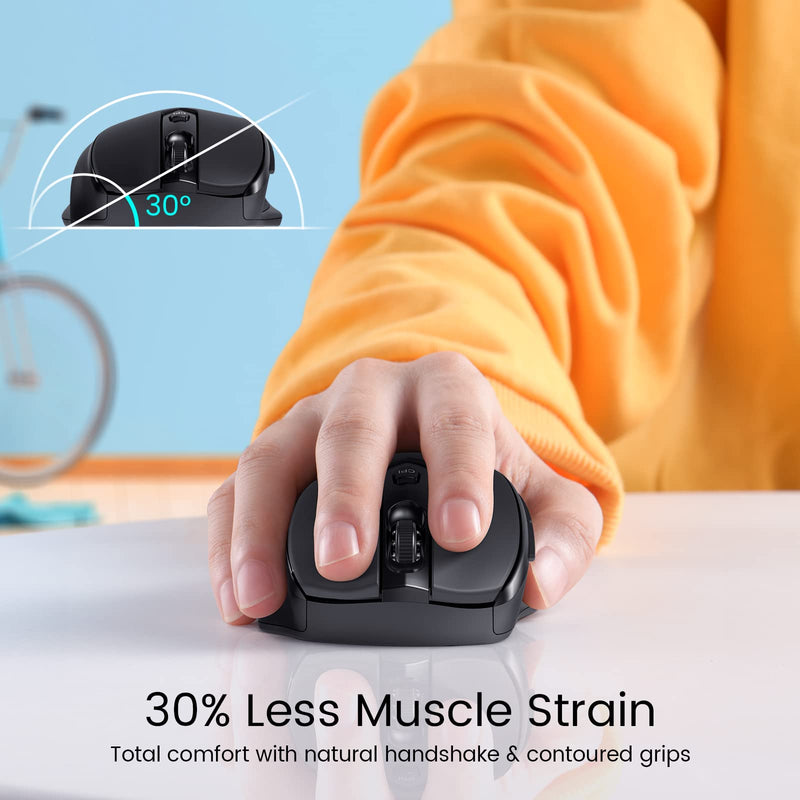 HOTWEEMS D-09 Wireless Mouse for Laptop - Ergonomic Plus Computer USB Cordless Mice, Ergo Grips, Lightspeed 5-Level 2400 DPI, 16 Months Battery, Portable for PC Mac Chromebook, 6 Button, Stormy Black