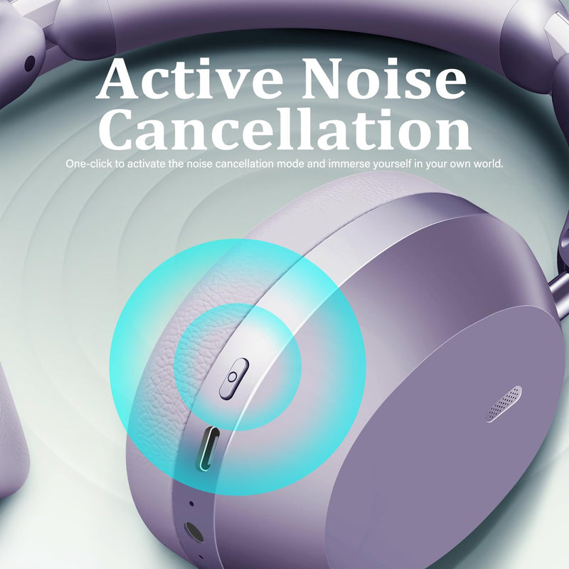 Wentronic Y04 Wireless Bluetooth Over-Ear Headphones – Immerse in Every Beat with Active Noise Cancelling & Hi-Res Sound, 48H Playtime, Soft Ear Cushion for All-Day Comfort, Purple
