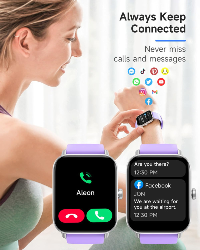 TOOBUR Smart Watch for Women Alexa Built-in, 1.8" Compatible Android iOS, Answer&Make Call/Step Counter/Sleep Tracker/100 Sports/Heart Rate, Fitness Tracker Watch IP68 Waterproof Swimming Purple
