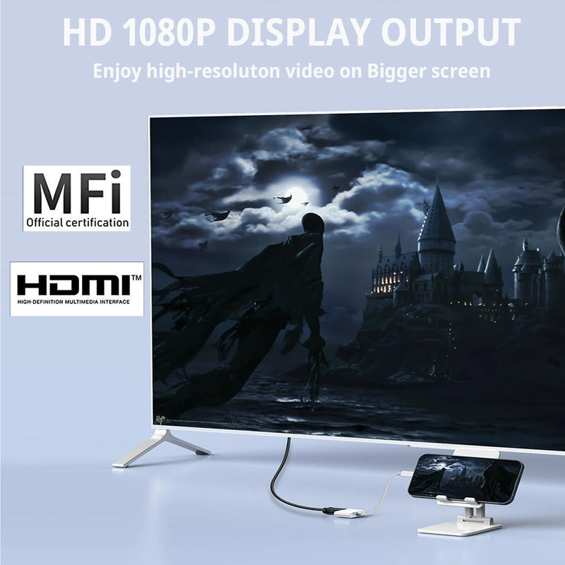 [Apple MFi Certified] Lightning to HDMI Adapter, No Power Needed 1080P Video & Audio Sync Screen Converter with Lightning Charging Port, iPhone to HDMI Adapter Compatible with iOS