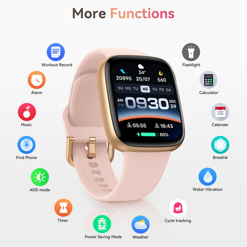 Smart Watch for Women, Answer/Make Call, 1.85" AMOLED Always-On Screen Smartwatch for iPhone & Android, 3ATM Waterproof Fitness Tracker with Heart Rate/Sleep/SpO2 Monitor, 120+ Sport Modes, 2 Bands Pink
