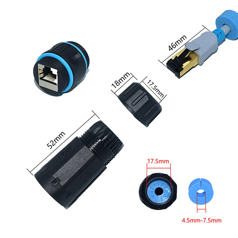 ZUZONG IP68 Waterproof RJ45 Coupler Shielded Pure Copper Ethernet Coupler - Outdoor LAN Cable Connector for Cat5/ Cat5e/Cat6/Cat7/Cat8 Ethernet Cable (Black 5 PCS Female) RJ45 5 pack Waterproof Black