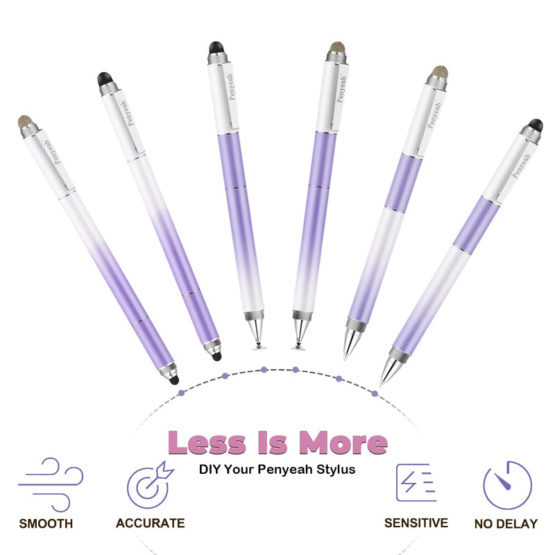 Penyeah Stylus Pen for iPad/iPhone/Android (4 in 1),Universal Touch Screen Disc Tip/Mesh & Rubber Tip Stylist Pen for All Capacitive Phones/Tablets/Laptops-Dream Purple Dream Purple
