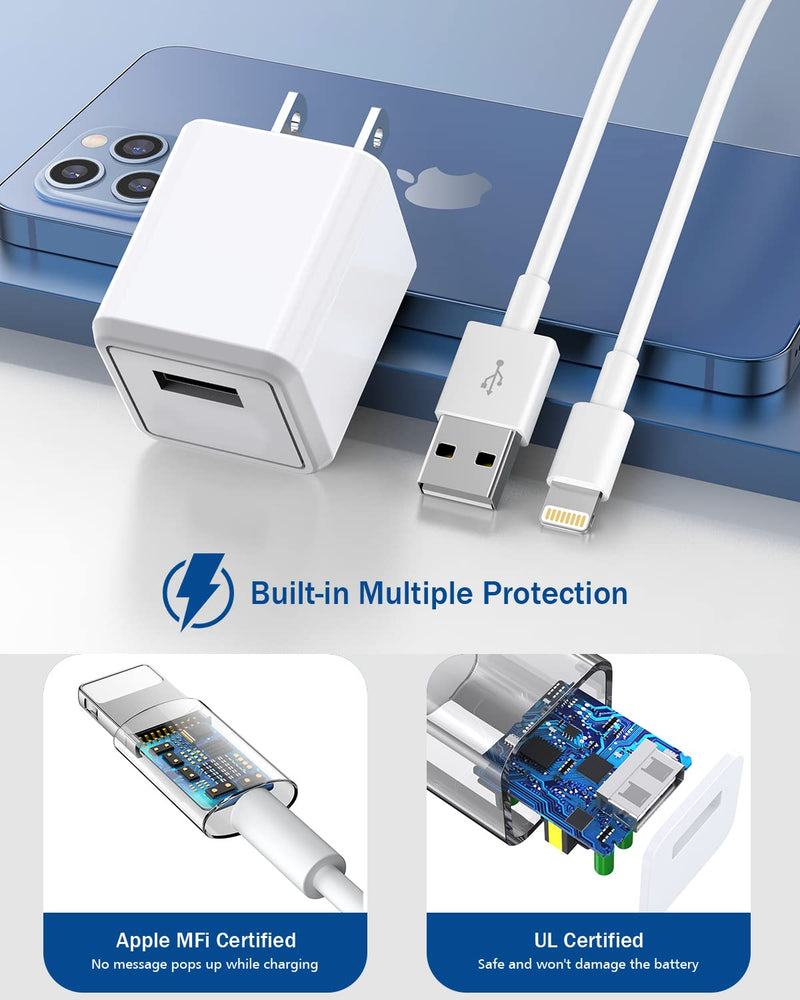 [AUSTRALIA] - iPhone Charger,Long 6FT iPhone Charger 2Pack iPhone Cord 6feet USB to Lightning Cable Quick Fast Charging Data Sync Cord USB Wall Charger Block Adapter for iPhone 14/13/12/11/XS/XR/X/8/7/5/SE2022/iPad 