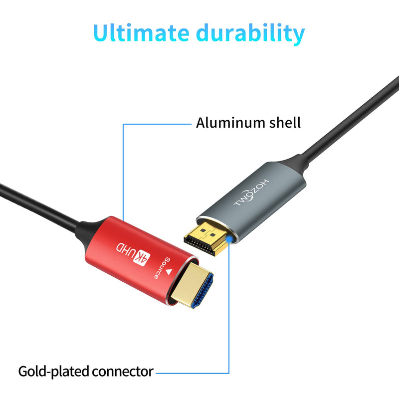 Twozoh HDMI Fiber Optic Cable 60FT, Long 4K Fiber HDMI Cord Supports 4K@60Hz/18Gbps