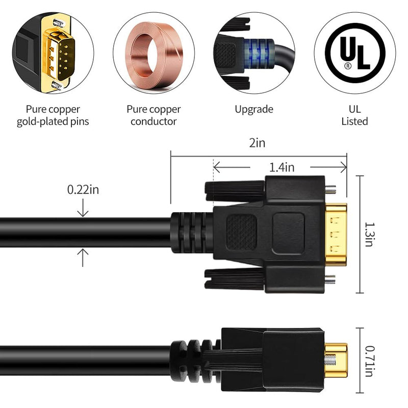 16 Feet(5 Meter) DB9 Straight Through 9 Pin RS232 Serial Extension Cable Double Shielded, Metal Braided&AL-foil, Female to Male, Black, SC902S10FM 16 feet(5 meter)