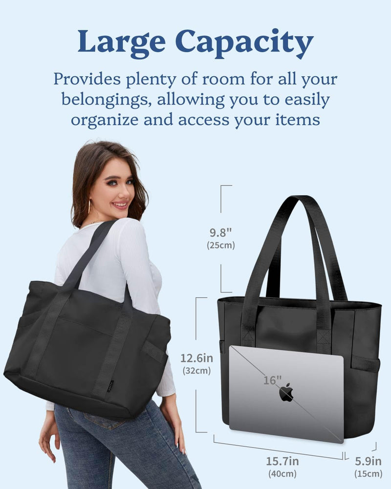 Tote Bag for Women Weekender Bag with Laptop Compartment for Work Nurse Travel Gym Black