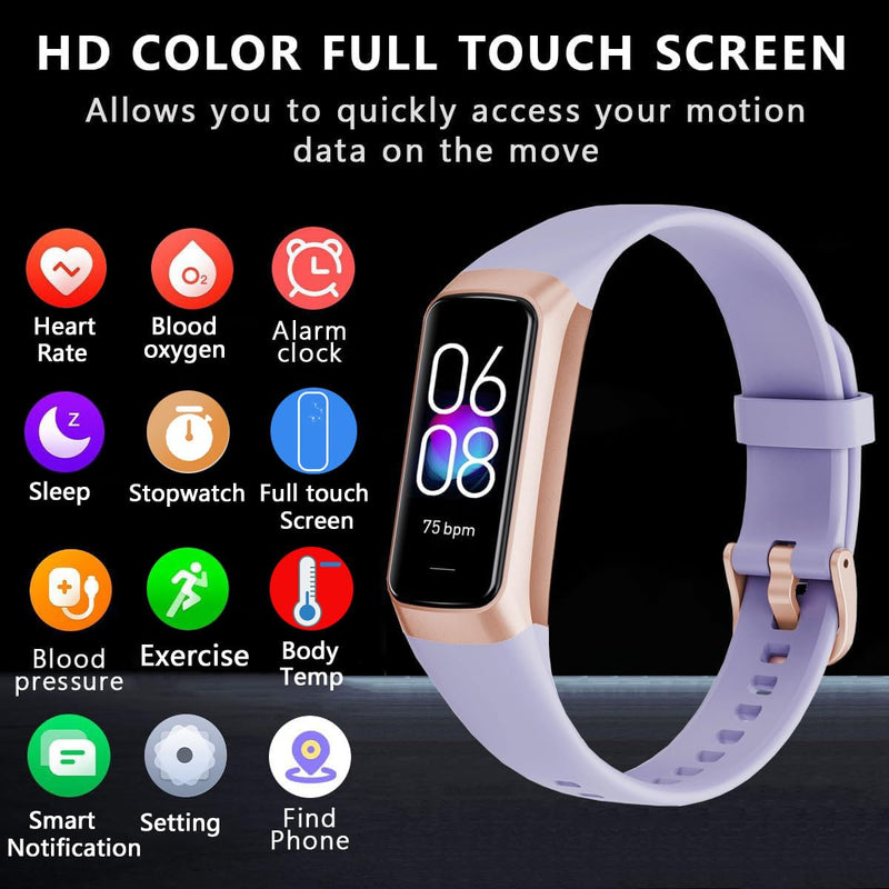 Fitness Tracker with 24/7 Blood Oxygen Heart Rate and Sleep Monitor,IP68 Waterproof,1.10''AMOLED Touch Color Screen,Step Counter Health Activity Trackers for Women Men (Purple) Purple