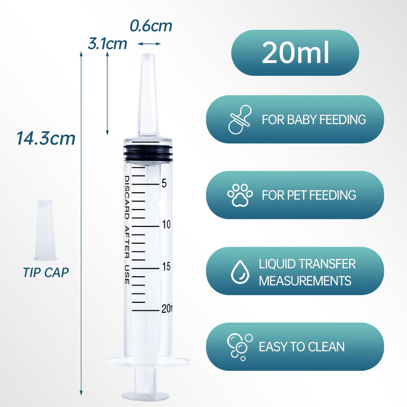 Gufastoe Pack of 30 20 ml Syringes with Protective Caps for Small Pet Feeding Industrial Precision Application Pack of 30 - 20 ml