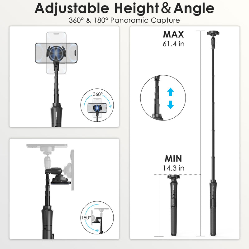 UBeesize 62'' Magnetic Selfie Stick Phone Tripod with Wireless Remote, Extendable Cell Phone Tripod Stand, Compatible with MagSafe, Cellphone Tripod for iPhone 15 14 13 12 Series and Android Phones