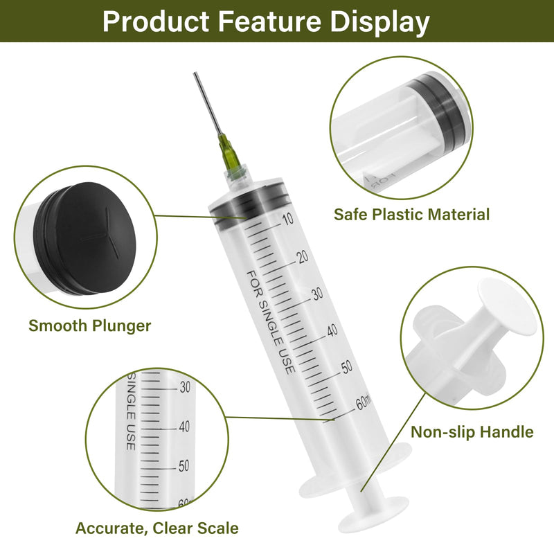 60 ml Plastic Syringe, Pack of 6 Syringes with Needle, Reusable Dosing Syringe, Syringe with 6 Needle Caps, Syringes for Scientific Laboratories, Measuring Liquids Industry