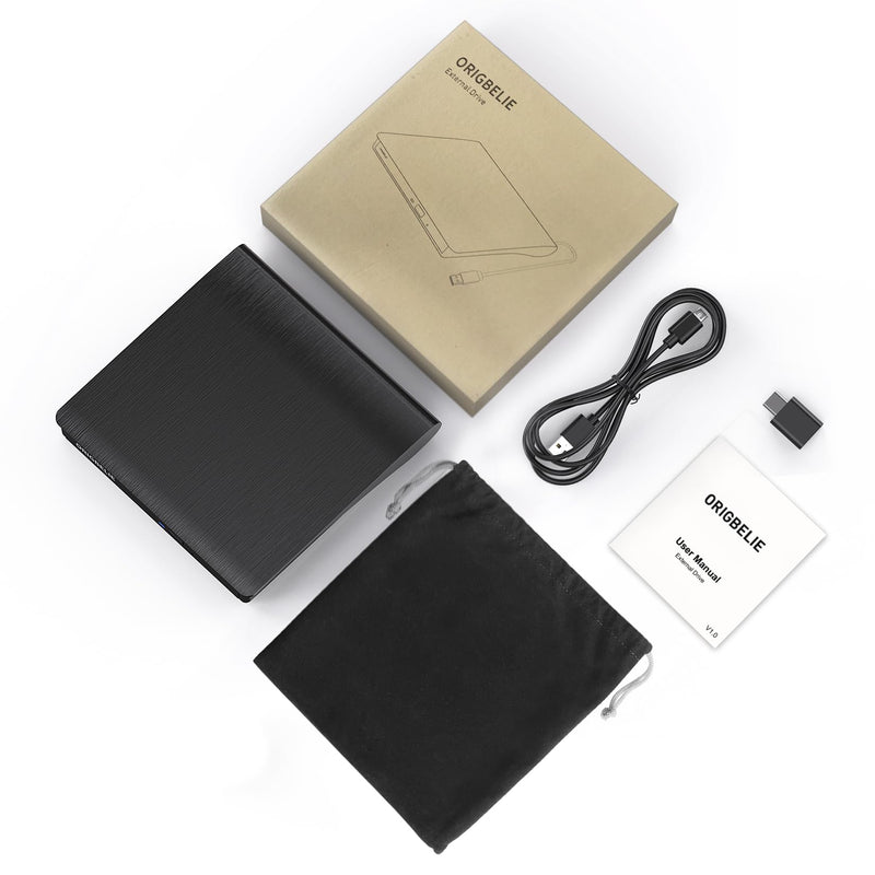 ORIGBELIE External CD/DVD Drive for Laptop, USB 3.0 CD ROM DVD +/-RW Burner | Portable External DVD Optical Disk Drive Player Reader Writer for Desktop PC Macbook iMac Mac Windows 11/10/8/7/XP Linux OS 5.6" x 5.8" x 0.7"