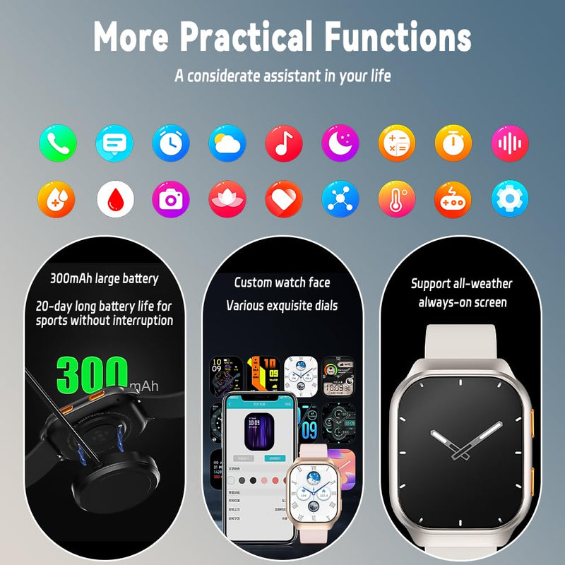 Smart Watches for Men,Fitness Tracker Smartwatch for Android Phones/iPhone Compatible,1.96" AMOLED Womens Men Watch with Blood Pressure Monitor,Female Cycle(2 Watch Bands) (A-Black) A-BLACK