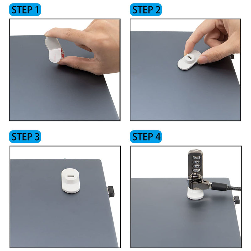 5Pack Anti Theft Self-Adhesive Security Plate with Slot for Cables to Lock Down Laptops, Mac Book, Tablets, iPad, or Other Computer (White) White lock slot-5Pack