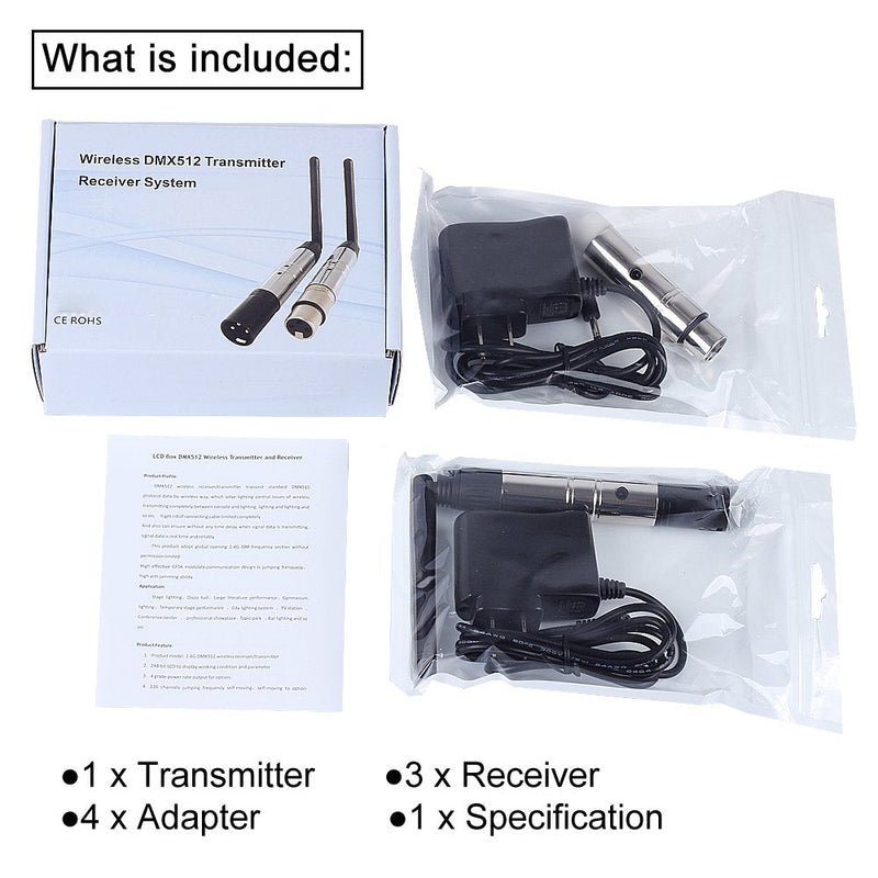 [AUSTRALIA] - CHINLY 4pcs DMX512 DMX Dfi DJ 2.4G Wireless 3 Receiver with Light Dome & 1 Transmitter LED Lighting Control Short version for LED Stage Par Party Light 