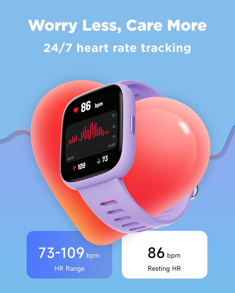 BIGGERFIVE Smart Watch for Kids, 1.8" Fitness Tracker Watch with Pedometer | Heart Rate, Sleep Monitor, IP68 Waterproof, Step Counter, Puzzle Games with/without App for Girls Teens 5-16 Lilac