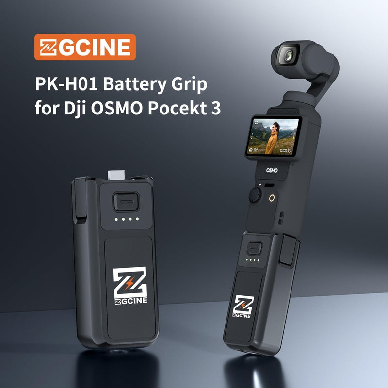 ZGCINE PK-H01 Battery Handle for DJI OSMO Pocket 3, 7.7V/1600mAh (1.0X Charge), 17W PD Fast Charging, Battery Grip with 1/4" Thread + Arri Hole