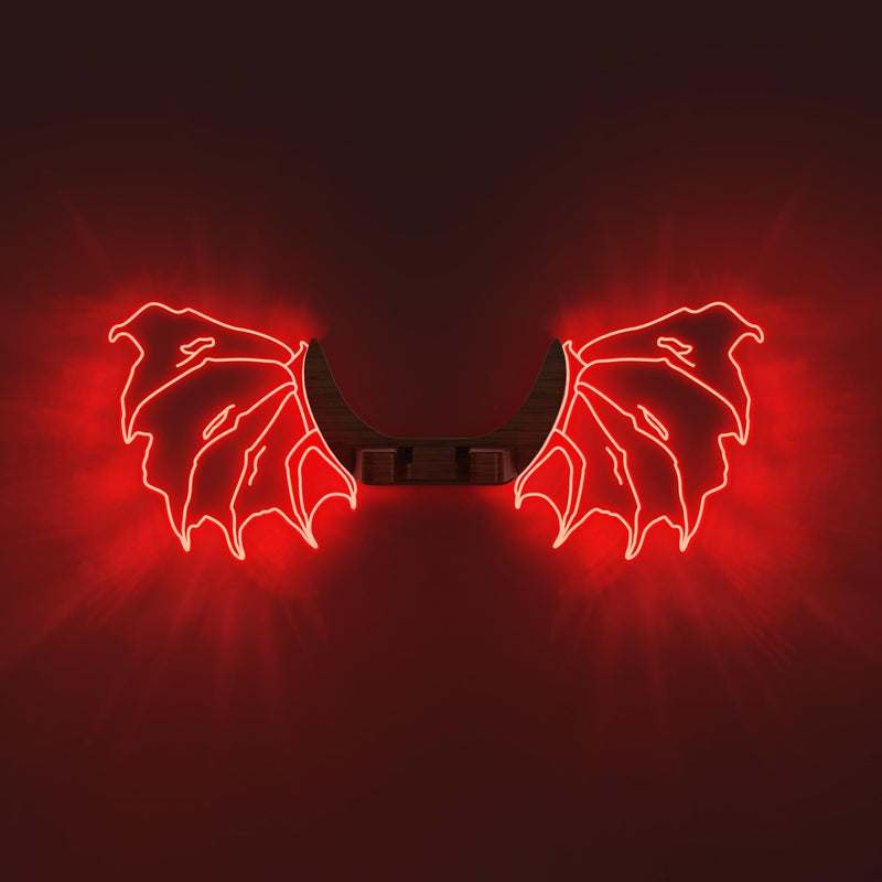 Guitar Stand Wall Mount with Luminous Devil Wings, Acrylic Wooden Guitar Hanger Shelf with USB Powered, for Acoustic Electric Bass Ukulele, Gift for Music Lovers Guitar Players Red devil