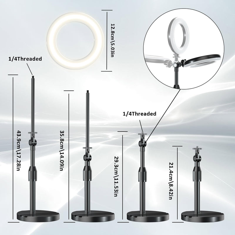Desk Ring Light with Telescopic Stand, Travel Desktop Hola Light for Phone Selfie Laptop Zoom Video Calls Makeup Tiktok Reels Live Streaming