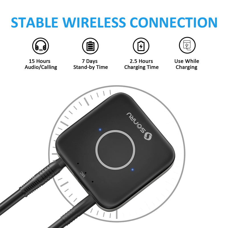 Bluetooth AUX Adapter for Car, SONRU Bluetooth 5.0 Wireless Audio Receiver Adapter for Home Stereo/Wired Headphones/Hands-Free Call, Dual AUX Outputs, RCA AUX 3.5mm Bluetooth Music Receiver