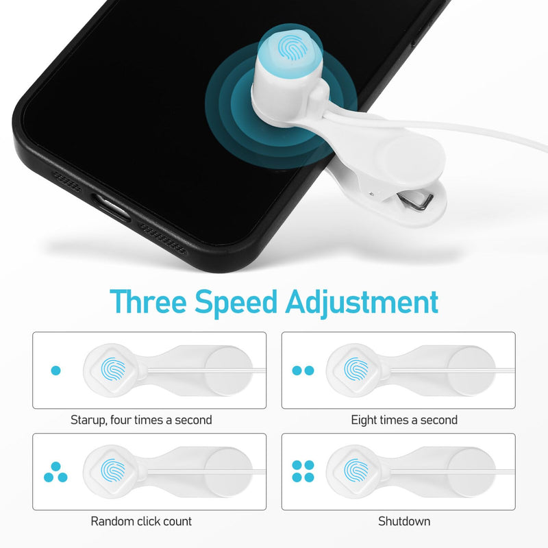 UKCOCO Automatic Phone Screen Clicker, Simulated Finger Clicker Clip-on with 2 in 1 OTG Connector Screen Auto Clicker for Gaming, Shopping, Live Broadcasts New white