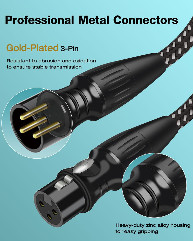 XLR Cables 10 Feet 2 Pack, Nylon Braided Microphone Cable, 3-Pin Gold-Plated Shielded Cord, Professional 22AWG OFC Mic Speaker Cable, Zinc Alloy Connectors 10Ft2Pack