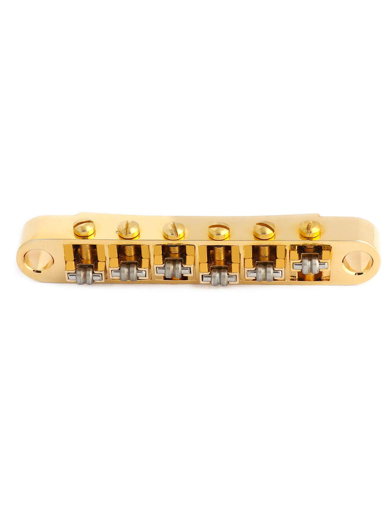 Holmer Tune-O-Matic Style Guitar Bridge Roller Saddles 6 String Gold Plated Compatible with LP Les Paul SG Style Electric Guitar Parts Replacement.
