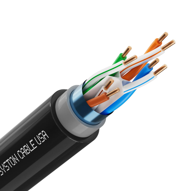 Syston Direct Burial Shielded Cat 6E Ethernet Network Cable, Bulk 600 MHz F/UTP 23 AWG Pure Bare Copper Outside Plant (OSP) - Rated, Waterproof Dual-Layer Jacket for Outdoor Wet Location Application 100 FT