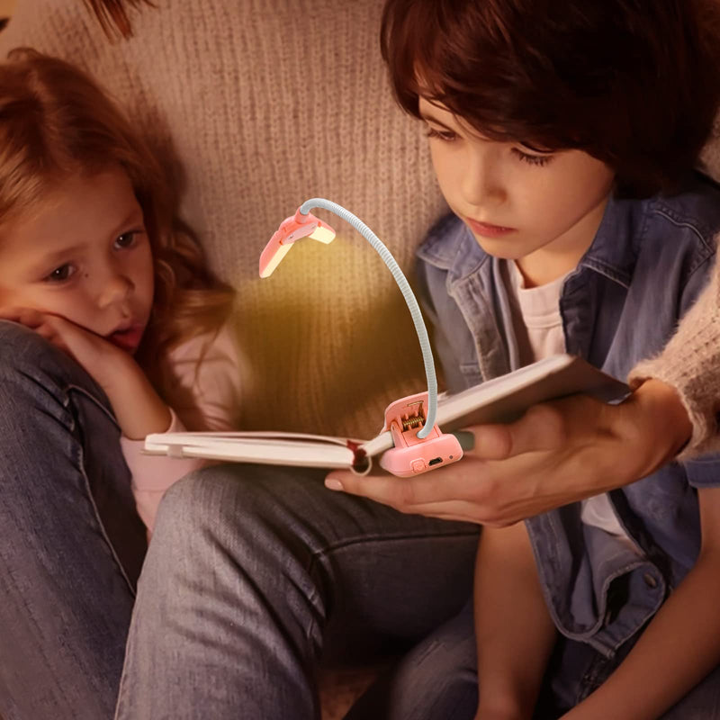 Vekkia 14 LED Rechargeable Book-Light for Reading at Night in Bed, Warm/White Reading Light with Clamp, 180° Adjustable Mini Clip on Light, Lightweight Eye Care Book Light Perfect for Readers & Kids Pink