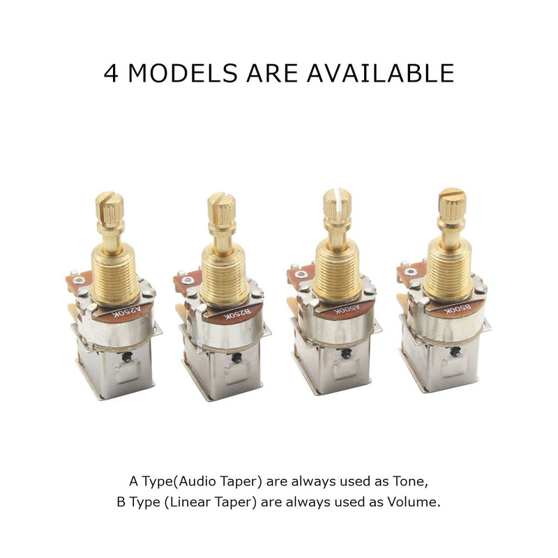FLEOR 2pcs A500K Push Push Guitar Pots Audio Taper Potentiometers Long Copper Split Shaft A500K Long shaft