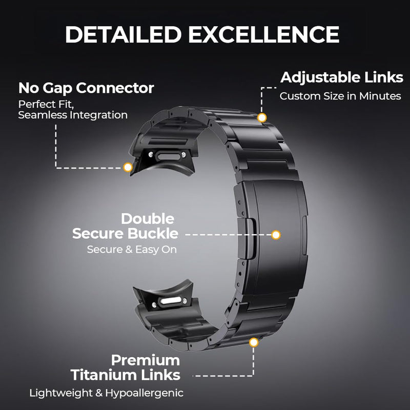 20mm No Gap Titanium Strap Band for Samsung Galaxy Watch 7/6/5/4/FE | Grade 2 Ti Metal,40% Lightweight,Skin-Friendly,Corrosion Resistance,Fit Wrists 6.3''-9'',Length Adjustable,Secure Clasp,Men 20mm
