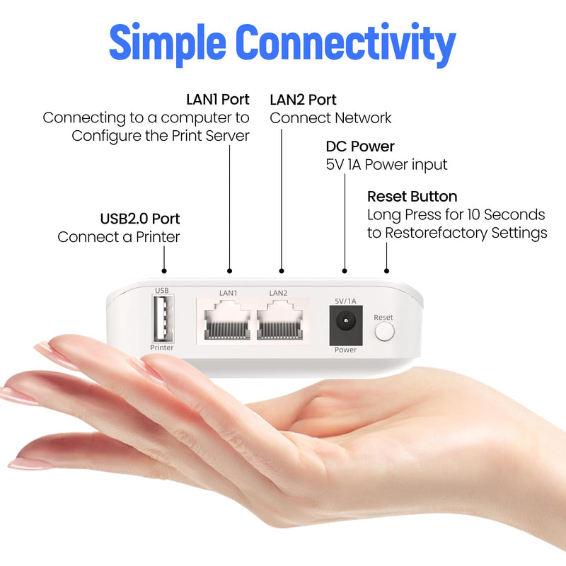 LP-N110W Wireless Print Server for USB Printer, Easy USB Sharing and Stable Network Printing Compatible with Windows, macOS, for Home Office White
